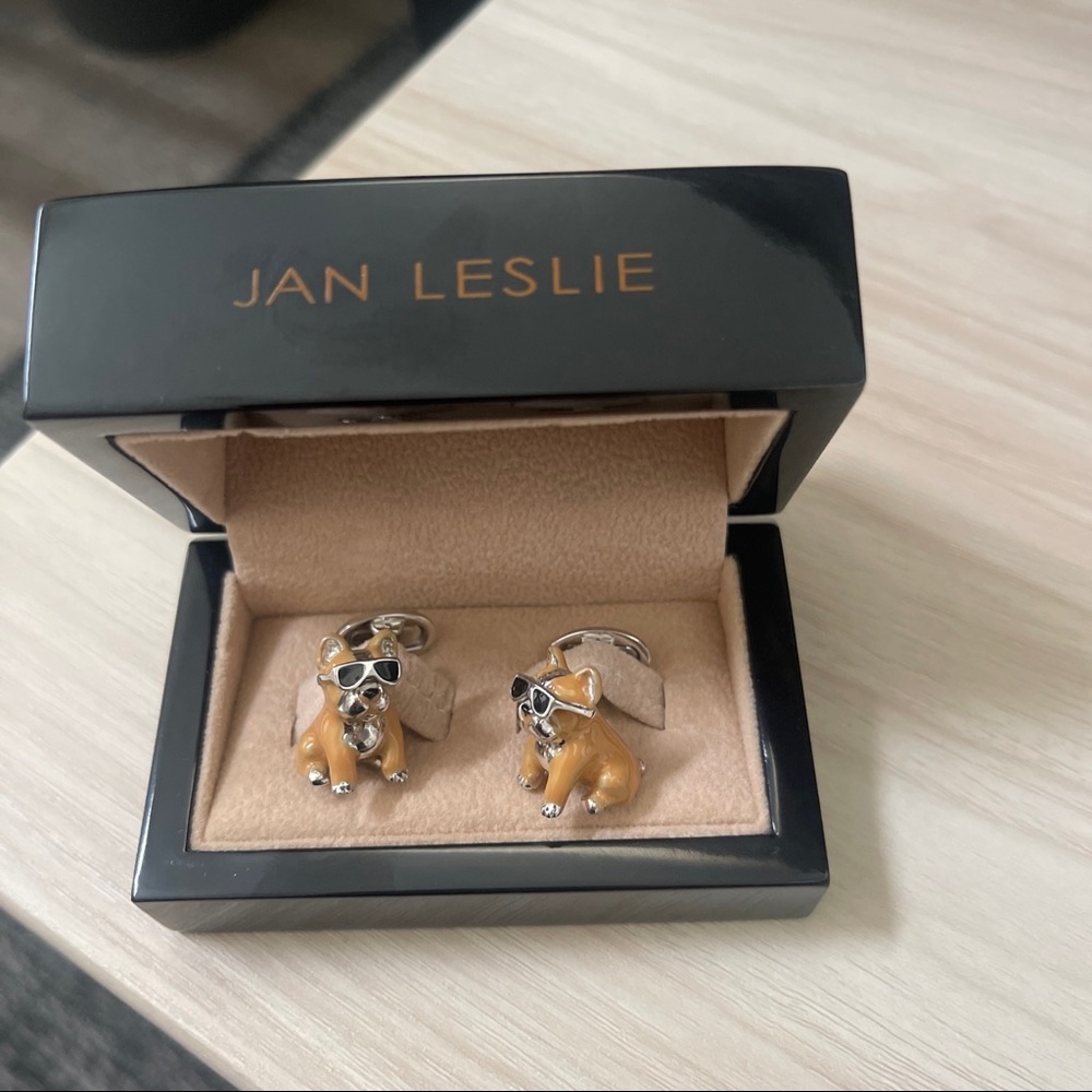 FRENCH BULLDOG WITH HAND-PAINTED ENAMEL & STERLING SILVER CUFFLINKS I JAN LESLIE